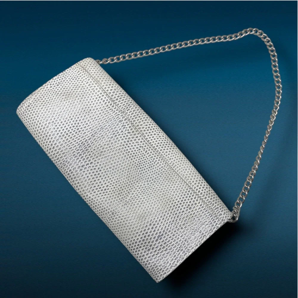 Ann Taylor Textured Leather Envelope Bag Chain Strap Clutch Runway Couture
